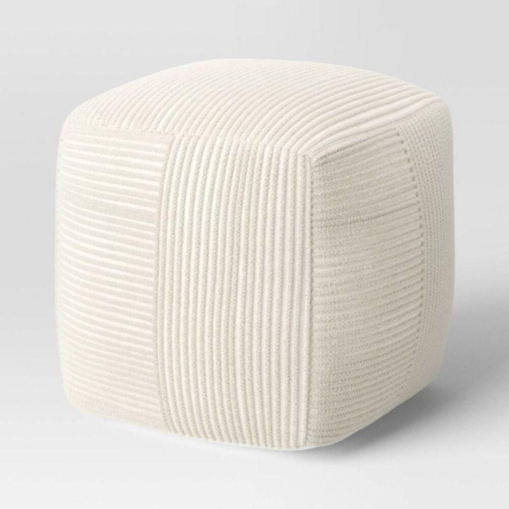 Room Essentials - Ribbed Pouf Ottoman Cream - Room Essentials Cream